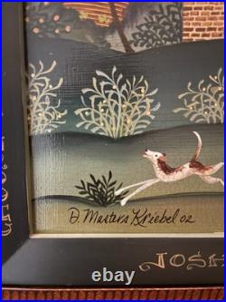 Vtg Folk Art Painting On Board D. Masters Kriebel Signed House Dogs Joshua 2415