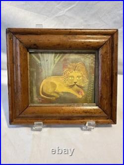 Vtg Folk Art lion with a ball Painting 1964 signed Tom Hun