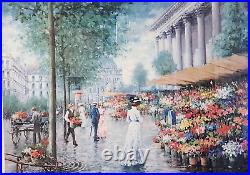 Vtg Framed La Madeleine Paris Painting Print by Chun French Flower Market Signed