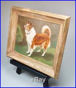 Vtg Framed Oil on Canvas Panel Collie Dog Signed M L Briggs 12.5 Dated 1962