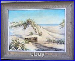 Vtg Framed Original Oil Painting, Beach Scene/Landscape, Signed Mildred Fenn