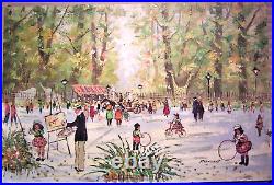 Vtg French Impressionist Style Landscape Painting Figures Park Signed Martinek
