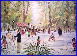 Vtg French Impressionist Style Landscape Painting Figures Park Signed Martinek