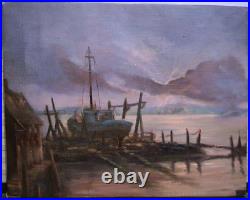 Vtg Impressionist Seascape Harbor Scene Oil Painting Signed