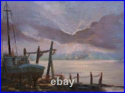 Vtg Impressionist Seascape Harbor Scene Oil Painting Signed