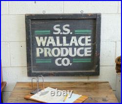 Vtg Industrial Hand Painted 22 Advertising Trade Wood Sign Wallace Produce