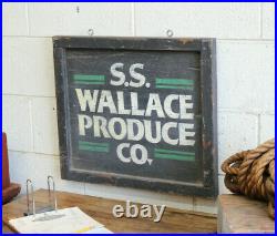 Vtg Industrial Hand Painted 22 Advertising Trade Wood Sign Wallace Produce