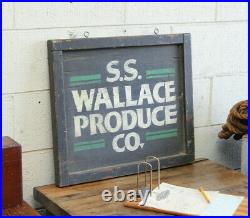 Vtg Industrial Hand Painted 22 Advertising Trade Wood Sign Wallace Produce