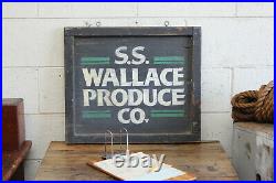 Vtg Industrial Hand Painted 22 Advertising Trade Wood Sign Wallace Produce