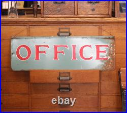 Vtg Industrial Office Metal Hand Painted Factory Advertising Sign 30x10