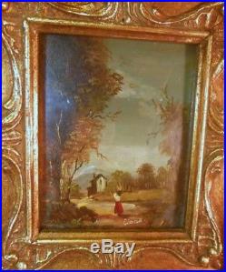 Vtg Italian OIL Painting Signed Ornate Rococo Baroque Frame Country Landscape
