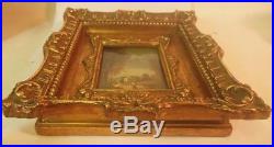 Vtg Italian OIL Painting Signed Ornate Rococo Baroque Frame Country Landscape