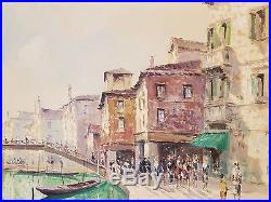 Vtg Italian Oil on Canvas Painting Venice Lover's Bridge 33 x 56 Signed Art