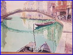 Vtg Italian Oil on Canvas Painting Venice Lover's Bridge 33 x 56 Signed Art