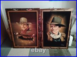 Vtg John Wayne Painting On Velvet 2 Large Signed Local Pickup