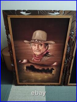 Vtg John Wayne Painting On Velvet 2 Large Signed Local Pickup
