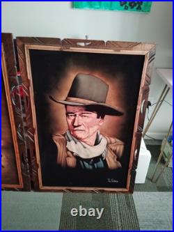 Vtg John Wayne Painting On Velvet 2 Large Signed Local Pickup