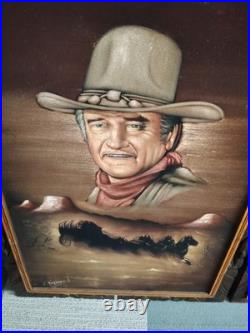 Vtg John Wayne Painting On Velvet 2 Large Signed Local Pickup