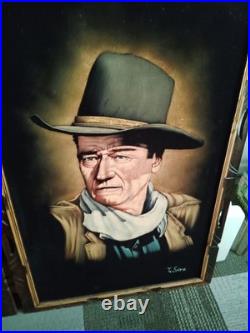 Vtg John Wayne Painting On Velvet 2 Large Signed Local Pickup
