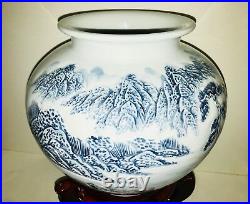 Vtg Korean Hand Carved & Painted Pale Blue Celadon Porcelain Vase 9x9 Signed
