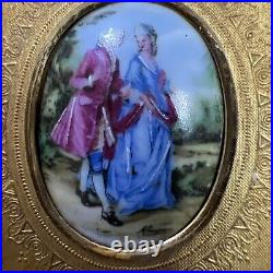 Vtg Limoges France Country Courting Couple Painted Signed Framed Wall Art set 4