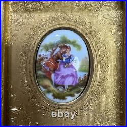 Vtg Limoges France Country Courting Couple Painted Signed Framed Wall Art set 4