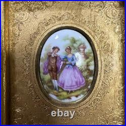 Vtg Limoges France Country Courting Couple Painted Signed Framed Wall Art set 4