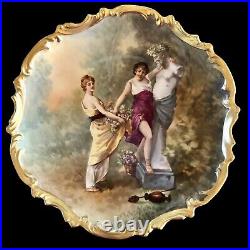 Vtg Limoges Hand Painted Art Deco Maidens Portrait Plaque Charger Signed Dubois
