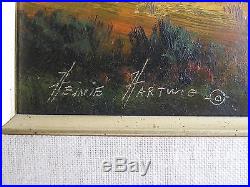 Vtg Listed Artist Heinie Hartwig Indians Teepees Mountain Orig Painting SIGNED