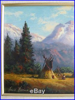 Vtg Listed Artist Heinie Hartwig Indians Teepees Mountain Orig Painting SIGNED