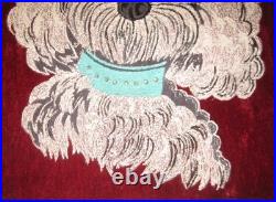 Vtg MCM 18 x 14 White POODLE Dog Rhinestone Collar PAINTING on Red Velvet Signed