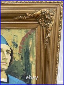 Vtg Man W BandolinoOrig Oil Painting Canvas 45X33 Signed Adam Ornate Frame