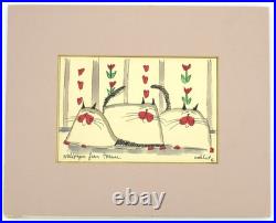 Vtg Martha Wahlert Cat Art Wallpaper from France Original Watercolor Signed