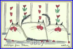 Vtg Martha Wahlert Cat Art Wallpaper from France Original Watercolor Signed