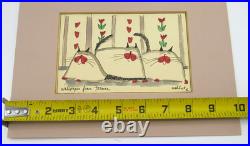 Vtg Martha Wahlert Cat Art Wallpaper from France Original Watercolor Signed