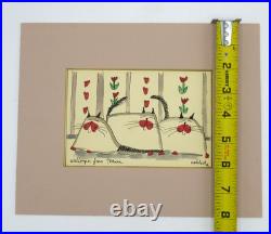 Vtg Martha Wahlert Cat Art Wallpaper from France Original Watercolor Signed