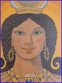 Vtg. Maybe original painting of an Egyptian queen acrylic on board. Signed