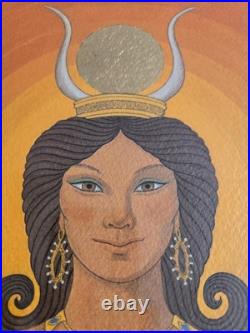 Vtg. Maybe original painting of an Egyptian queen acrylic on board. Signed
