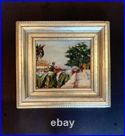 Vtg Mediterranean Terrace Scene Original Oil Painting With Gilt frame MCM Signed