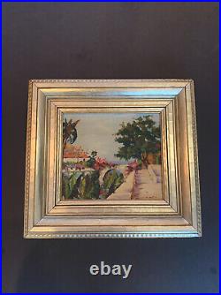 Vtg Mediterranean Terrace Scene Original Oil Painting With Gilt frame MCM Signed