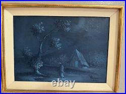 Vtg Mid Century 1966 Oscar Parra Signed Oil Painting Tarde Azul Blue Afternoon