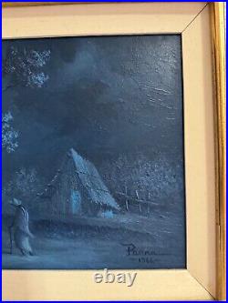 Vtg Mid Century 1966 Oscar Parra Signed Oil Painting Tarde Azul Blue Afternoon
