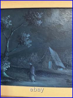 Vtg Mid Century 1966 Oscar Parra Signed Oil Painting Tarde Azul Blue Afternoon