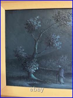 Vtg Mid Century 1966 Oscar Parra Signed Oil Painting Tarde Azul Blue Afternoon