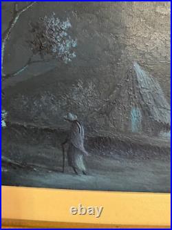 Vtg Mid Century 1966 Oscar Parra Signed Oil Painting Tarde Azul Blue Afternoon