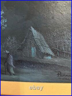 Vtg Mid Century 1966 Oscar Parra Signed Oil Painting Tarde Azul Blue Afternoon