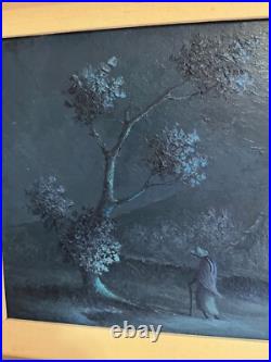 Vtg Mid Century 1966 Oscar Parra Signed Oil Painting Tarde Azul Blue Afternoon