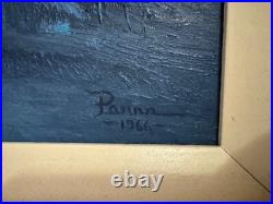 Vtg Mid Century 1966 Oscar Parra Signed Oil Painting Tarde Azul Blue Afternoon