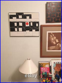 Vtg Mid Century Abstract Geometric Black, White & Red Painting Signed Dated