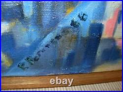 Vtg Mid Century Danish Modern Framed Signed Abstract Oil Art Painting Modernist